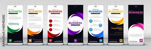 vertical roll up Banner Design set for Street Business, events, presentations, meetings, annual events, exhibitions in red, green, blue, yellow, orange, purple, orange