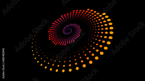 Halftone speed spiral. Red orange dynamic dotted lines in perspective. Radial swirl element for logo, print, poster, template, icon, banner, presentation. Round technology illustration. Vector 