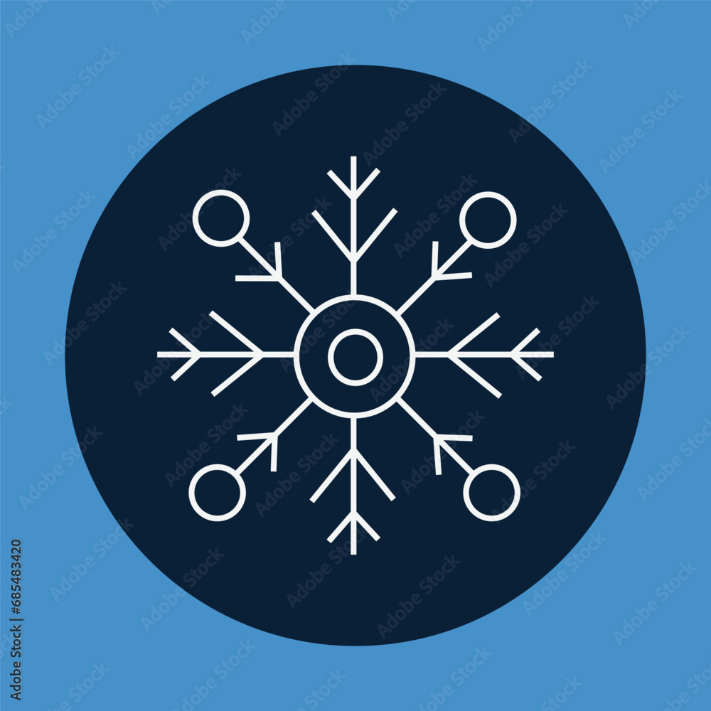 Snowflake line icon isolated on blue background. Vector Illustration. Single snowflake icon, flat snow icon flat style. Snowflake line icon isolated on blue background. Vector Illustration. Single snowflake icon, flat snow icon flat style.