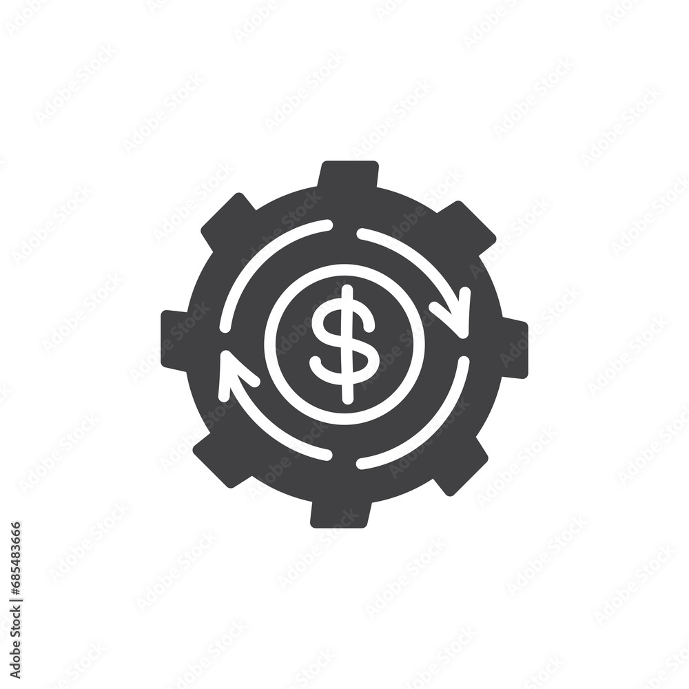 Gear with money and arrows inside vector icon Gear with money and arrows inside vector icon