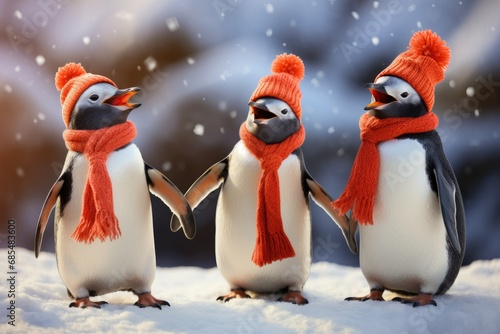 penguin group singing christmas carols  © mariyana_117