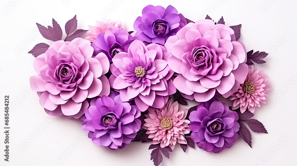 purple paper flowers arrangement isolated on a white background purple paper flowers arrangement isolated on a white background