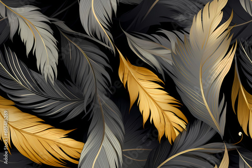 Art Deco Feathered Elegance Seamless Pattern - Stylish Symmetry. Generative AI