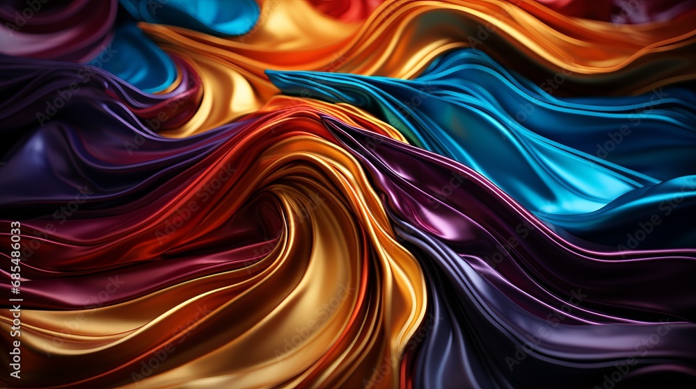 Vibrant threads dance in a mesmerizing display of abstract art, bursting with color and energy in a sea of flowing fabric