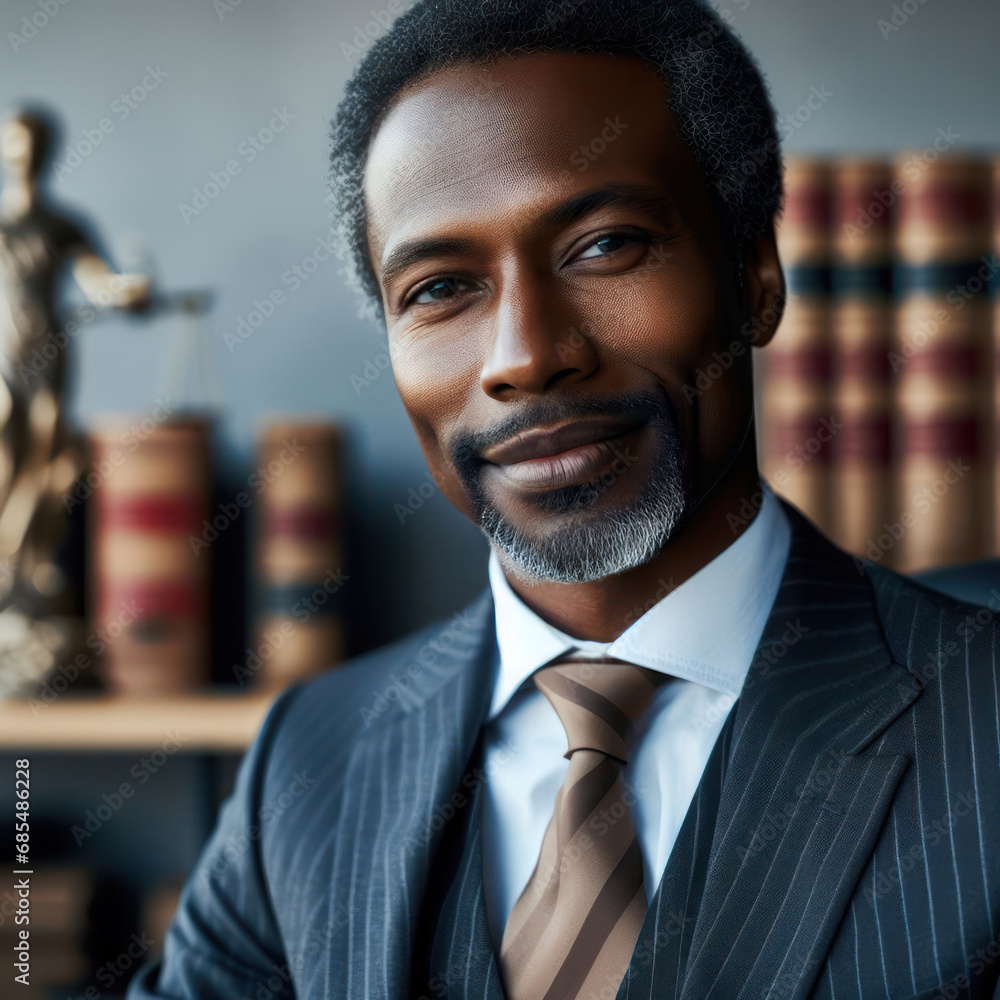 successful experience male black lawyer in office in front of law library books successful experience male black lawyer in office in front of law library books