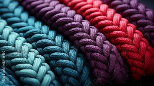 The intricate fibers of braided ropes intertwine like a colorful thread, tied together in a complex knot that symbolizes strength, unity, and the wild spirit of adventure photo