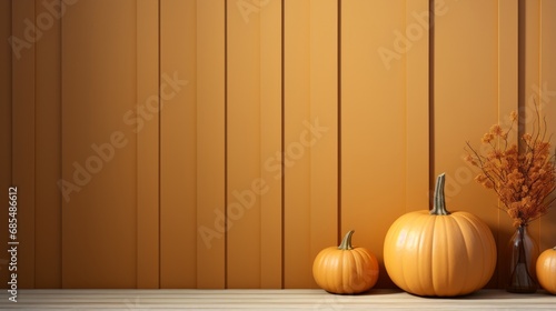 Amidst the warm hues of fall, two vibrant pumpkins sit atop a wooden table, their curvy forms a reminder of the bountiful squash and gourd family, while a nearby window adorned with halloween decor photo