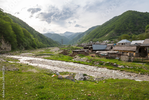 Panoramic view of the village Karasu in the Caucasus mountains