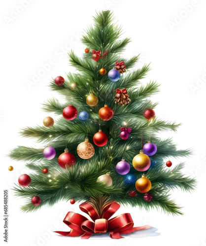 Watercolor Christmas tree  white background  transparent background