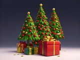 Stunning Christmas Collection: Gift Boxes & Trees on Black Background - Festive Elegance!
