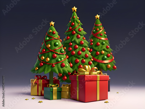 Stunning Christmas Collection: Gift Boxes & Trees on Black Background - Festive Elegance!