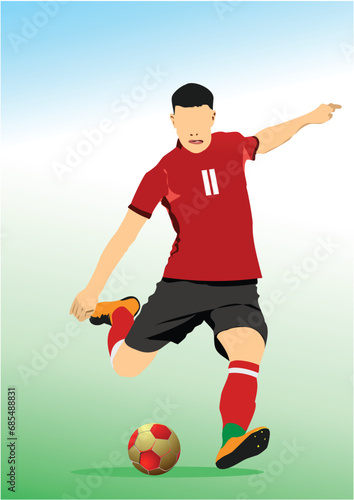 Soccer player poster. Vector Color 3d illustration. Hand drawn illustration