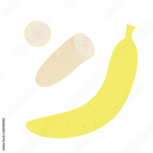 Banana slice. Summer fruits textured. Hand drawn organic vector illustration