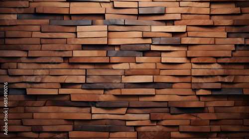 Wooden tile with stone wall background. Generative AI.