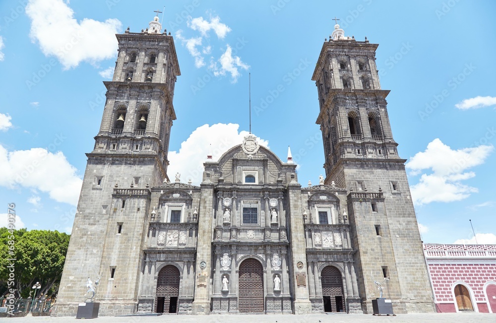 The beautiful and historic Puebla Cathedral in Puebla, Mexico