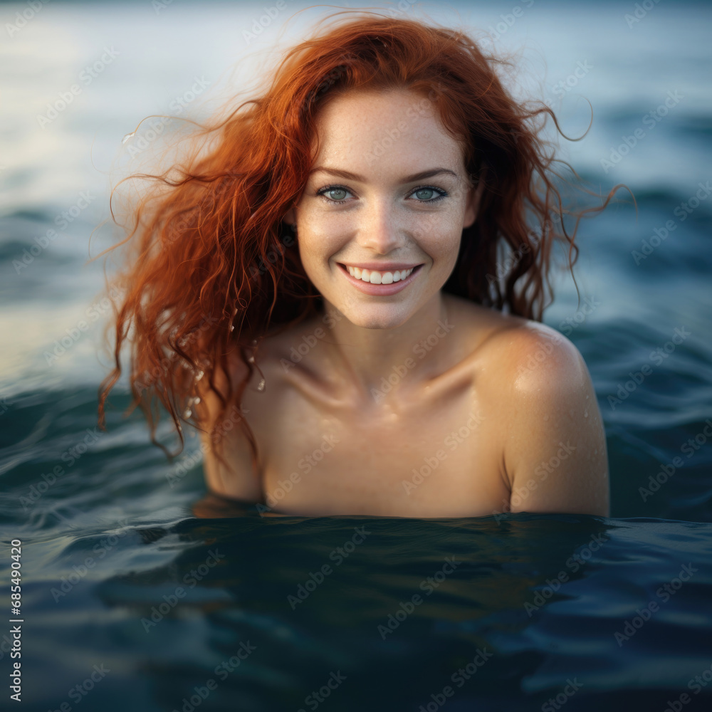 Portrait of smiling beautiful red-haired woman