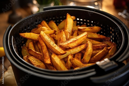 Perfect looking french fries in an airfryer in the kitchen