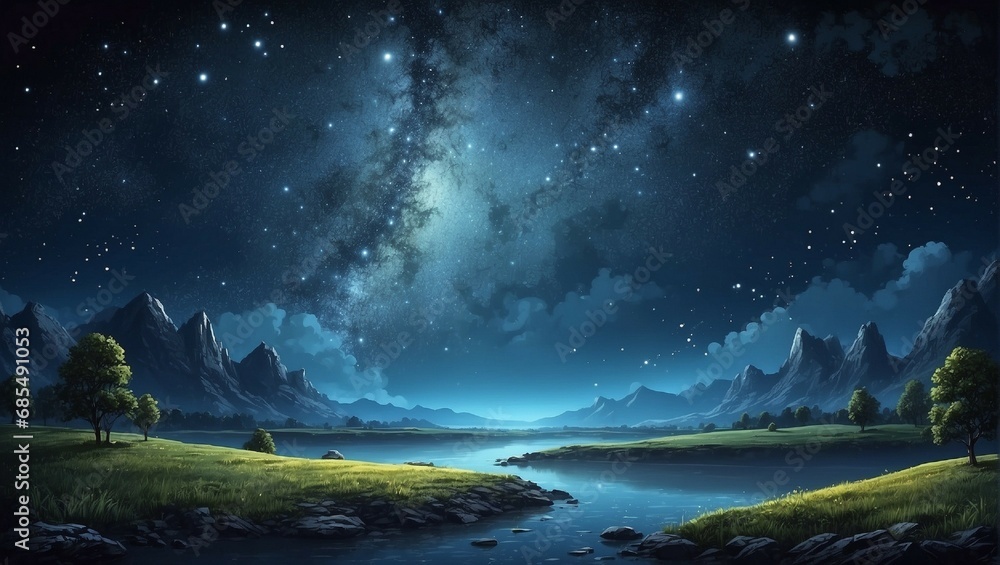 night landscape with stars and clouds