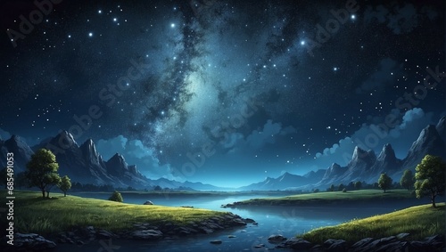 night landscape with stars and clouds photo