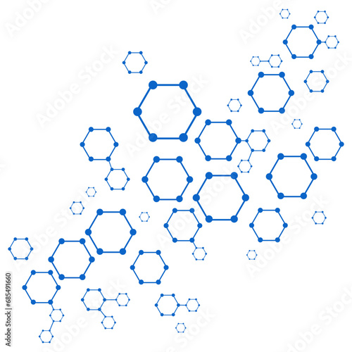 Blue hexagon molecular structure dna science flat illustration