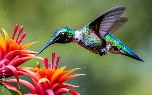 Enchanting Ballet of Hummingbirds Amidst Tropical Blossoms