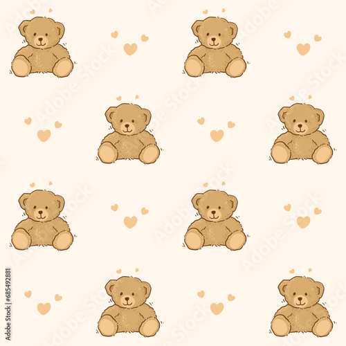 Teddy Bear pattern cartoon style with pastel background color, adorable, cute and funny