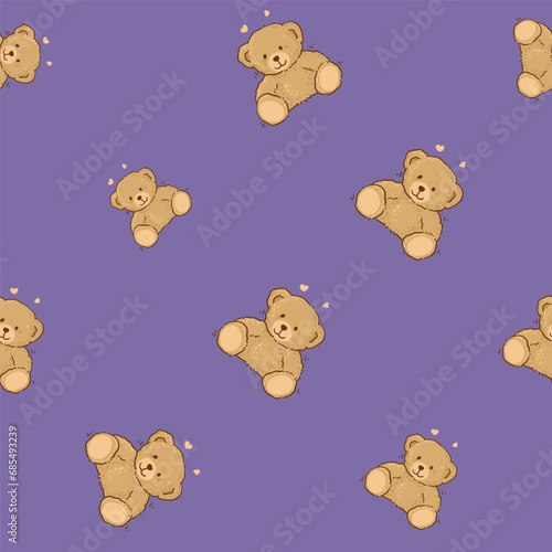 Teddy Bear pattern cartoon style with pastel background color, adorable, cute and funny