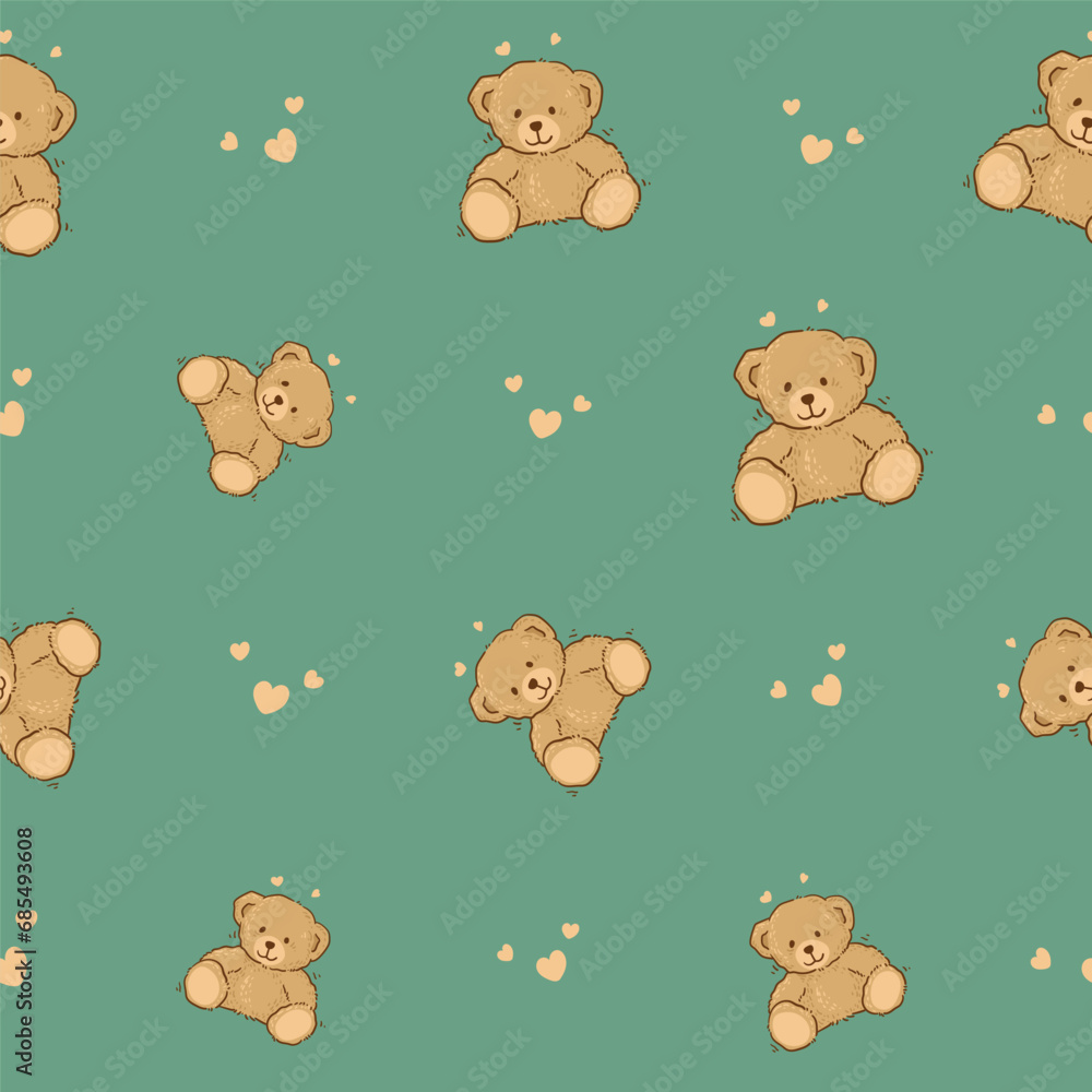 Obraz premium Teddy Bear pattern cartoon style with pastel background color, adorable, cute and funny