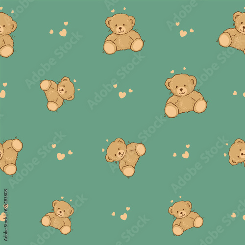 Teddy Bear pattern cartoon style with pastel background color, adorable, cute and funny