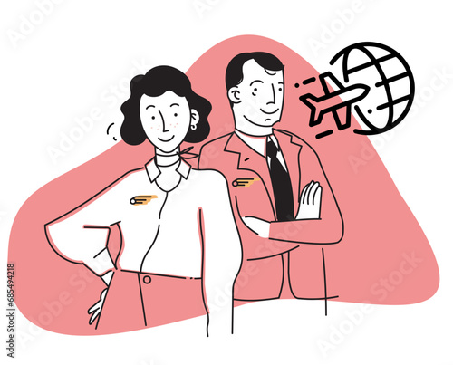 Pilot and Flight Attendant Vector Illustration