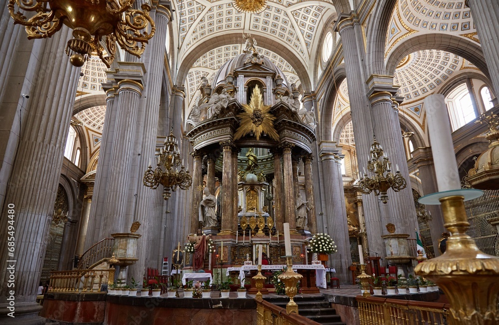 The beautiful and historic Puebla Cathedral in Puebla, Mexico