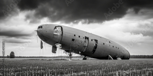An airship crash, dirigible, blimp