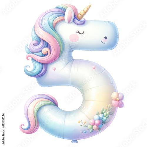 Alphabet 5 Pastel Unicorn isolate.