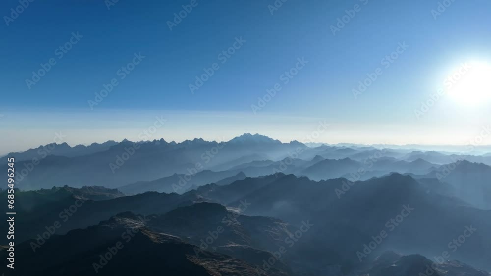Flying view of the mountains at sunrise, near La Veronica mountain, Sacred Valley, Cusco Flying view of the mountains at sunrise, near La Veronica mountain, Sacred Valley, Cusco
