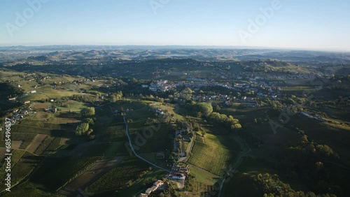 Static aerial timelapse of the early morning in northern Italy with Costigliole d'Asti in the background. photo