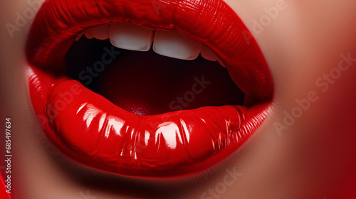 Close up of red womans lips gasping for air