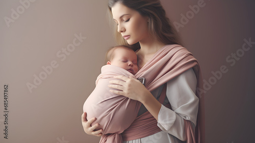 Mom holds baby in sling