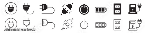Plug, Electric plug, Switches, Electrical outlets icon set collection vector 