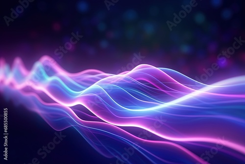 illustration of abstract background of futuristic corridor with purple and blue neon lights wave speed light