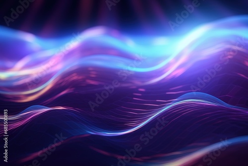 illustration of abstract background of futuristic corridor with purple and blue neon lights wave speed light