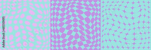 Y2k retro background. Cute checkerboard patterns set. Psychedelic groovy wavy design. Funky 70s aesthetic wavy wallpaper.