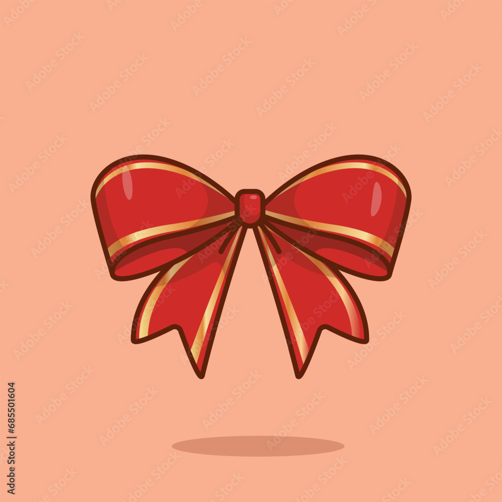 Christmas red gold ribbon bow cartoon vector illustration crhistmas stuff concept icon isolated Christmas red gold ribbon bow cartoon vector illustration crhistmas stuff concept icon isolated