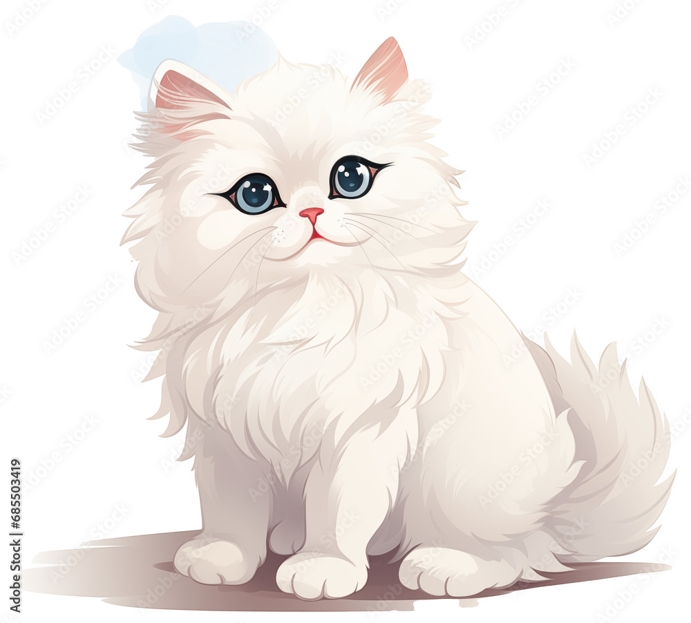 Cute black Persian cat cartoon image