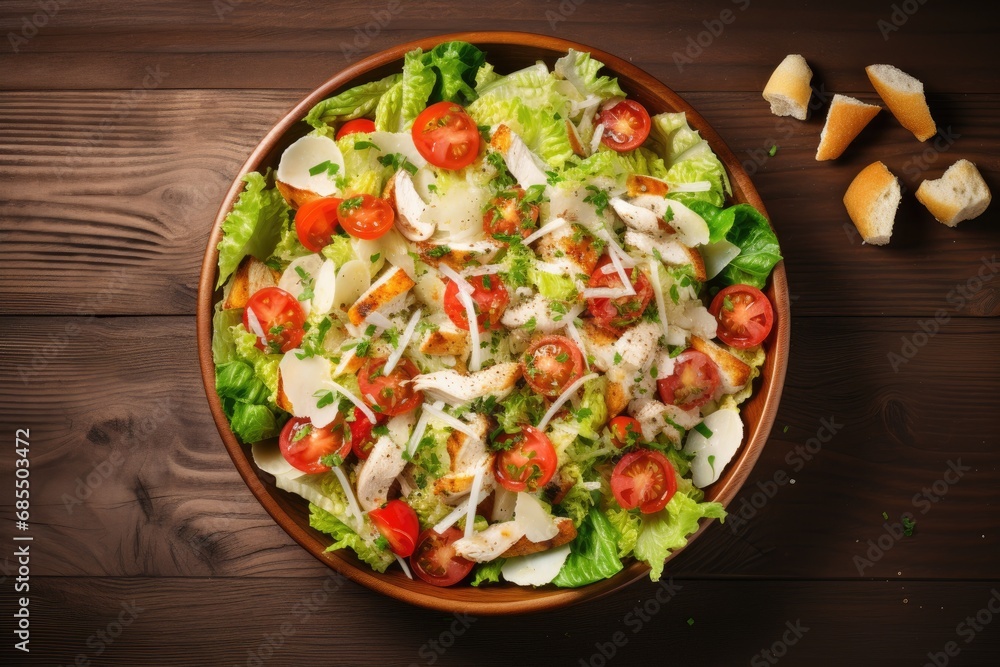 Chicken caesar salad in a bowl Chicken caesar salad in a bowl