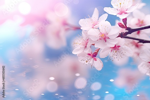 Cherry Blossom Tree with Soft Pink Rays - Delicate Bokeh Minimalist Background
