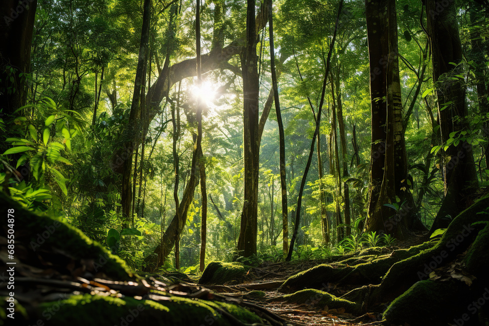 Fototapeta premium Path in the Lush Green Forest. Generative Ai