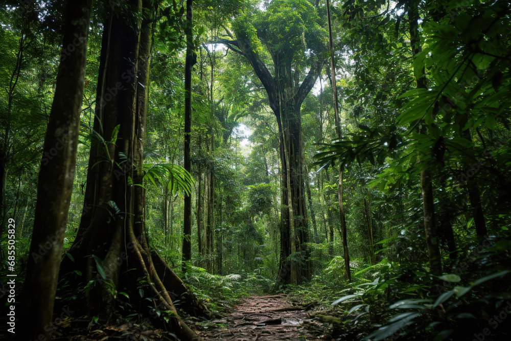 Path in the Lush Green Forest. Generative Ai