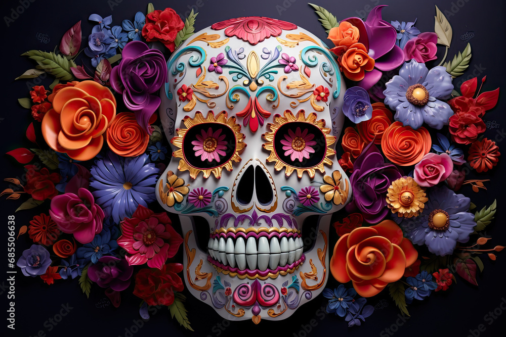 sugar skull with colorful flowers sugar skull with colorful flowers