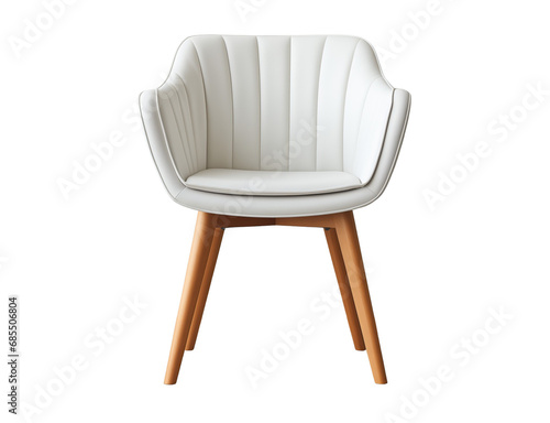 Stylish Chair with white top and light wooden legs standing on white background
