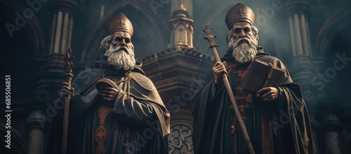 Statue of Saints Cyril and Methodius, creators of Glagolitic alphabet. photo